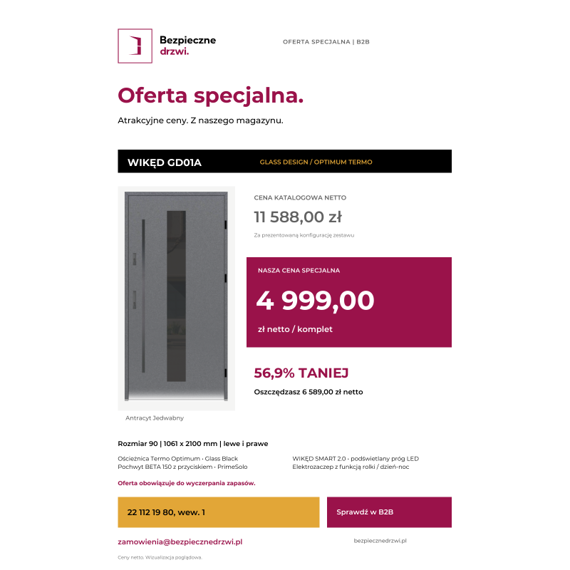 WIKĘD GD01A Glass Design Optimum Termo 90 prawe | Antracyt Jedwabny